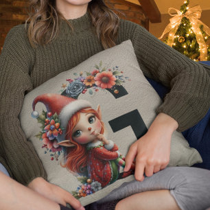 Cute Christmas Elf Festive G Faux Tan Leather Cushion