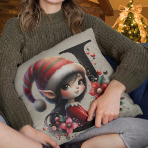 Cute Christmas Elf Festive J Faux Tan Leather Cushion