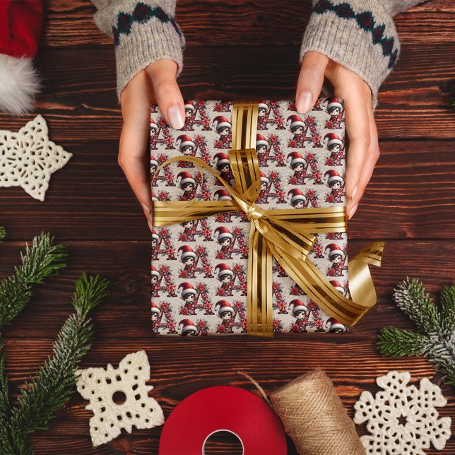 Cute Christmas Elf Festive Letter A Wrapping Paper (Creator Uploaded)