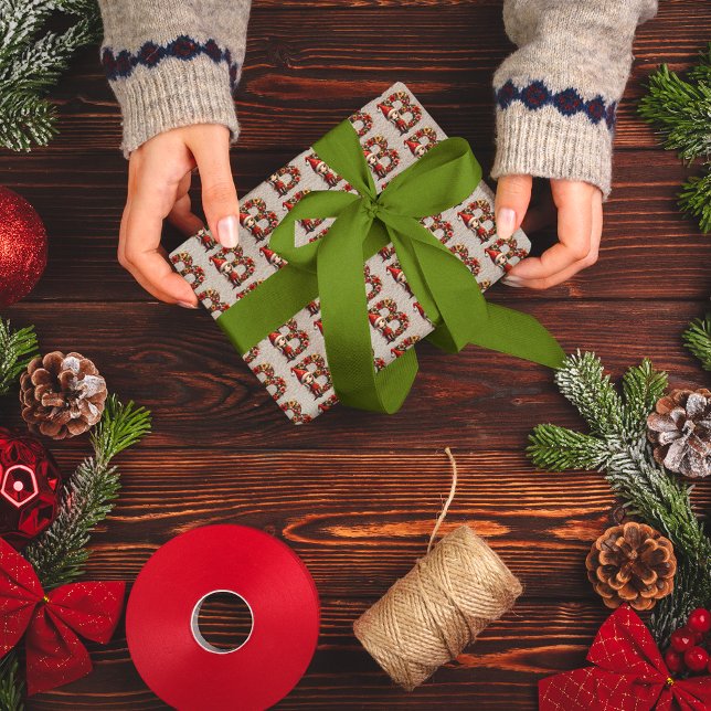 Cute Christmas Elf Festive Letter B Wrapping Paper (Creator Uploaded)