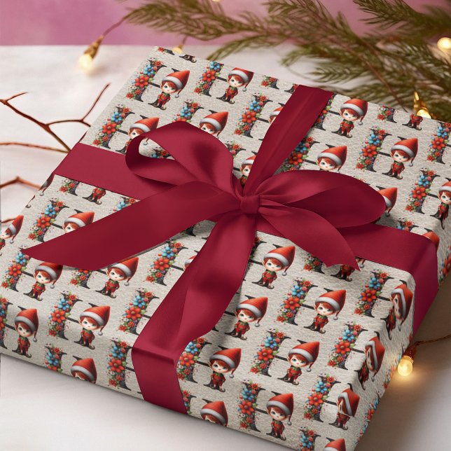 Cute Christmas Elf Festive Letter H Wrapping Paper (Creator Uploaded)