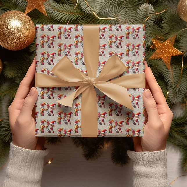 Cute Christmas Elf Festive Letter R Wrapping Paper (Creator Uploaded)