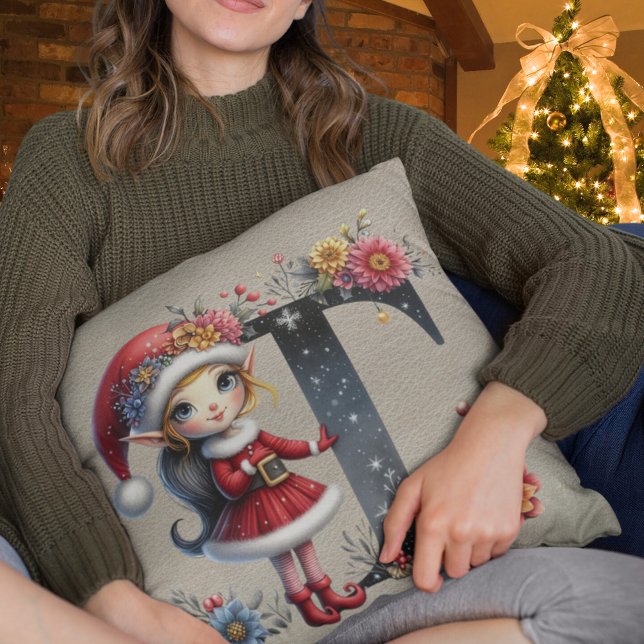 Cute Christmas Elf Festive T Faux Tan Leather Cushion (Creator Uploaded)