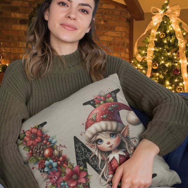 Cute Christmas Elf Festive W Faux Tan Leather Cushion (Creator Uploaded)
