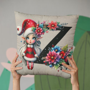 Cute Christmas Elf Festive Z Faux Tan Leather Cushion