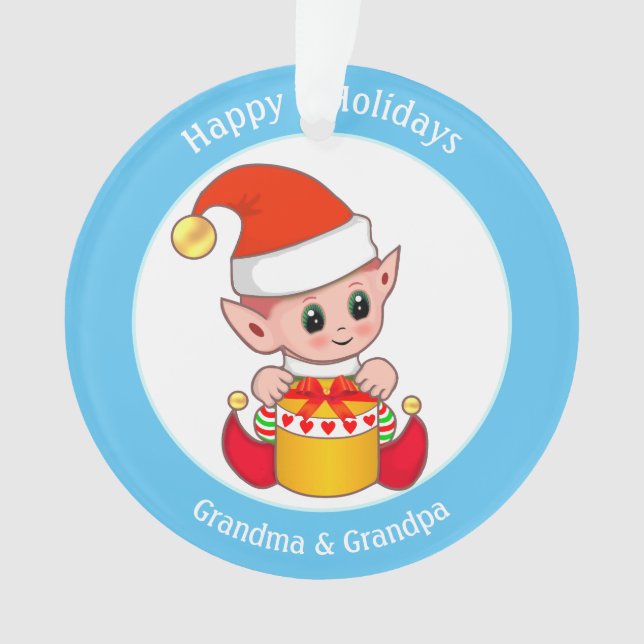 Cute Christmas Elf For Grandma & Grandpa Ornament (Front)