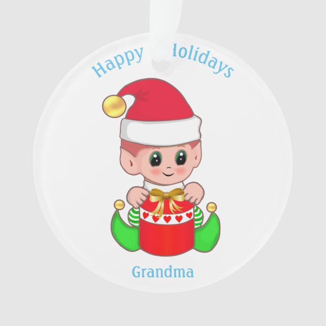 Cute Christmas Elf For Grandma Ornament (Front)