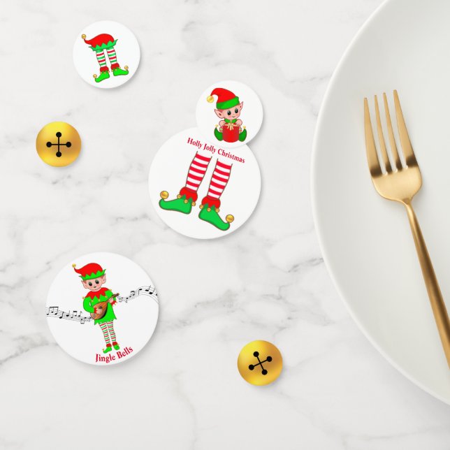 Cute Christmas Elf & Golden Jingle Bells Confetti (Group)