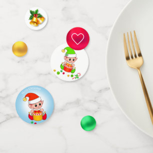 Cute Christmas Elf & Golden Jingle Bells Confetti