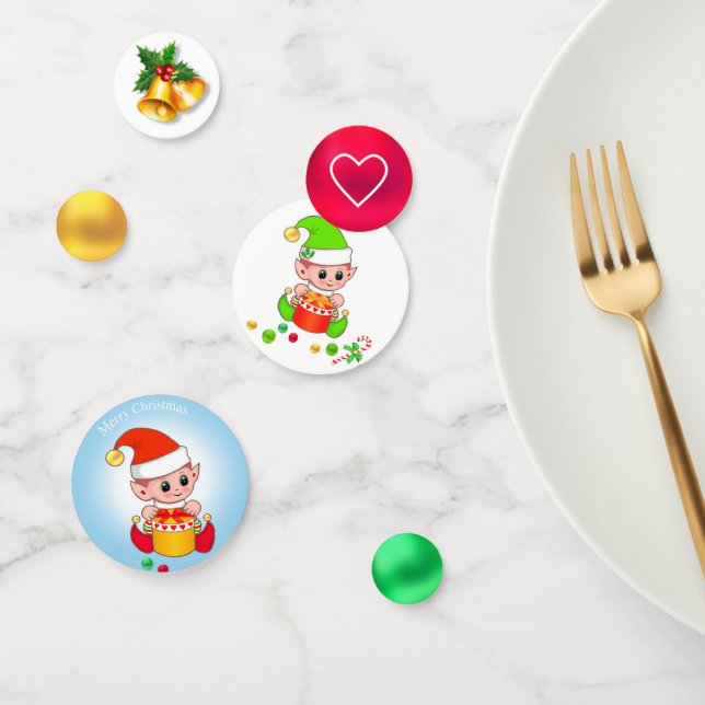 Cute Christmas Elf & Golden Jingle Bells Confetti (Group)