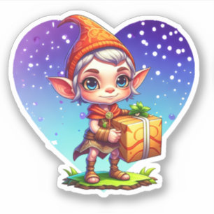 Cute Christmas Elf Holding Gift