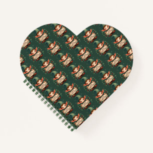 Cute Christmas Elf Holding Merry Sign Green Notebook