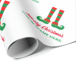 Cute Christmas elf Holiday gift wrapping paper<br><div class="desc">Cute Christmas elf Holiday gift wrapping paper for kids and adults. Funny design with custom greeting. Elegant brush script typography template.</div>