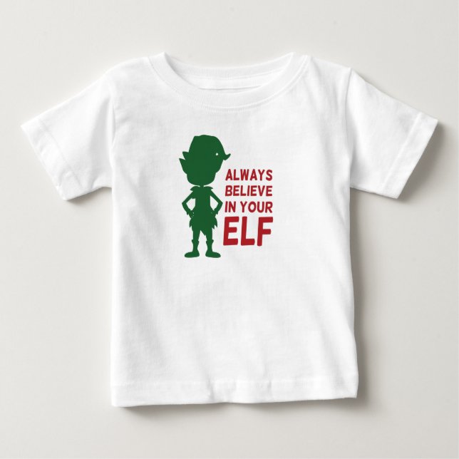Cute Christmas Elf Holiday Themed Funny Pun Baby T-Shirt (Front)