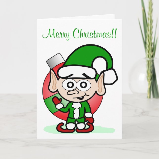 Cute Christmas Elf Holiday Whimsical Cartoon  Card (Front)