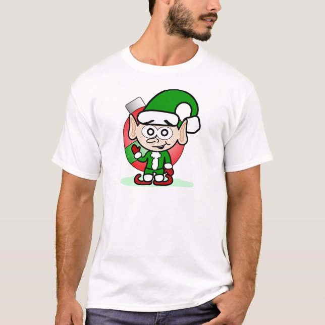 Cute Christmas Elf Holiday Whimsical Cartoon  T-Shirt (Front)