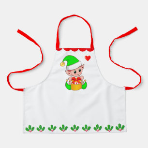 Cute Christmas elf & holly berry leaf decoration Apron