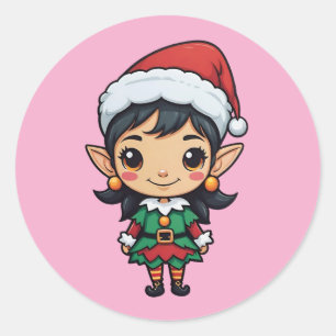 Cute Christmas Elf in Tights Classic Round Sticker