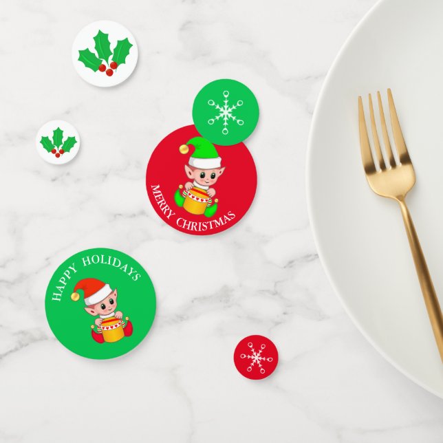 Cute Christmas elf on green and red Table Confetti (Group)