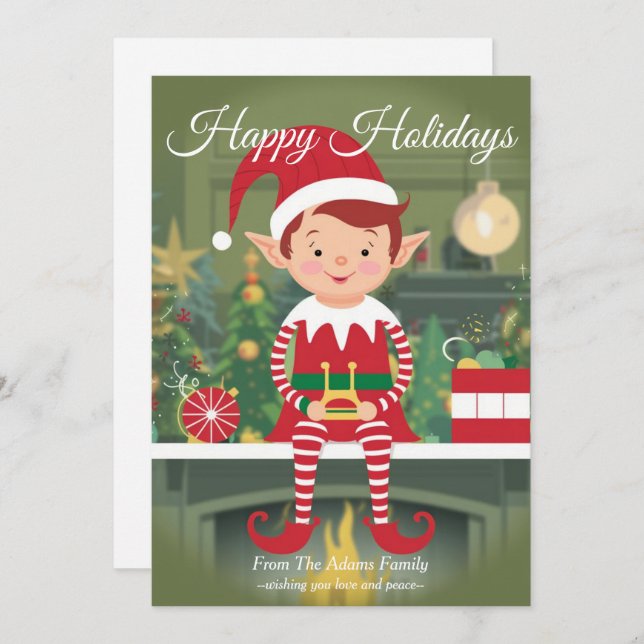 Cute Christmas Elf On Shelf Holiday Card (Front/Back)