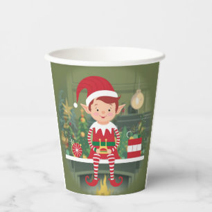 Cute Christmas Elf On Shelf Paper Cups