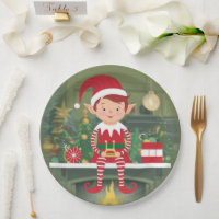 Cute Christmas Elf On Shelf Round Paper Plate