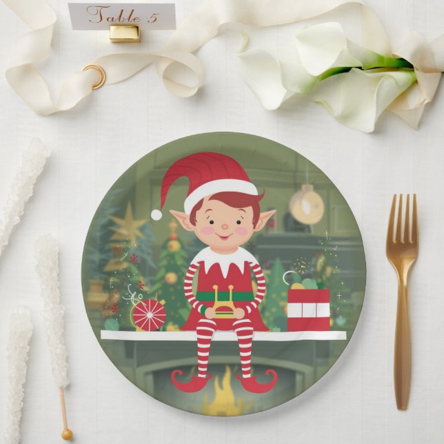 Cute Christmas Elf On Shelf Round Paper Plate (Wedding)