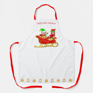 Cute Christmas Elf on Sleigh with Presents Apron