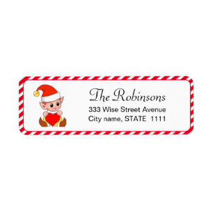 Cute Christmas Elf on White Label