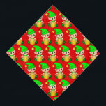 Cute Christmas Elf Pattern on Red Bandana<br><div class="desc">Christmas elf dressed in green pattern on red background. Milo text can be personalised.</div>