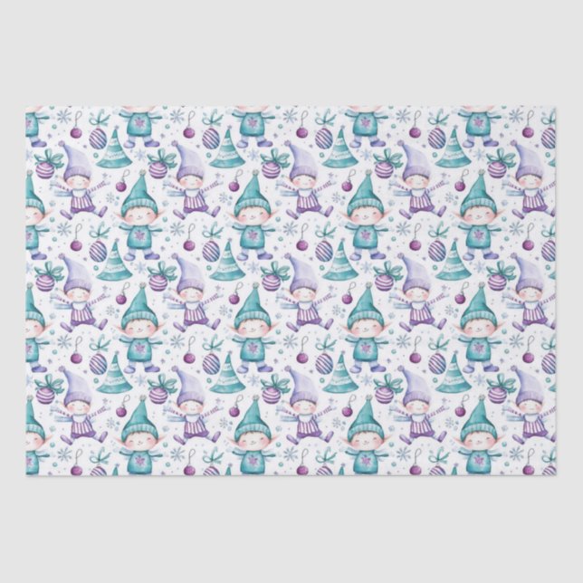 Cute Christmas elf pattern Tissue Paper (Front)