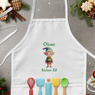 Cute Christmas Elf Personalised Kids Apron