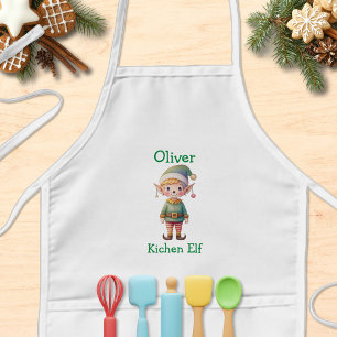 Cute Christmas Elf Personalised Kids Apron