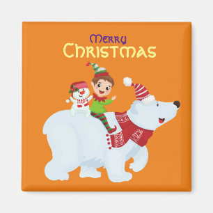Cute Christmas elf polar bear snowman Square Magnet