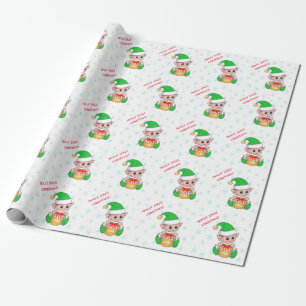 Cute Christmas Elf & Snowflakes Wrapping Paper