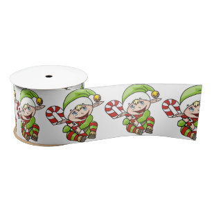 Cute Christmas Elf with Candy Cane Satin Ribbon