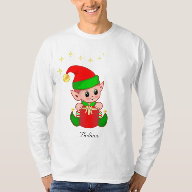 Cute Christmas Elf with Stars T-Shirt (Front)
