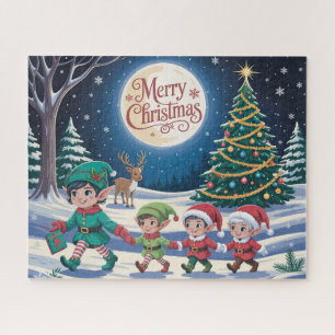 Cute Christmas Elf Wonderland With Greetings Jigsaw Puzzle