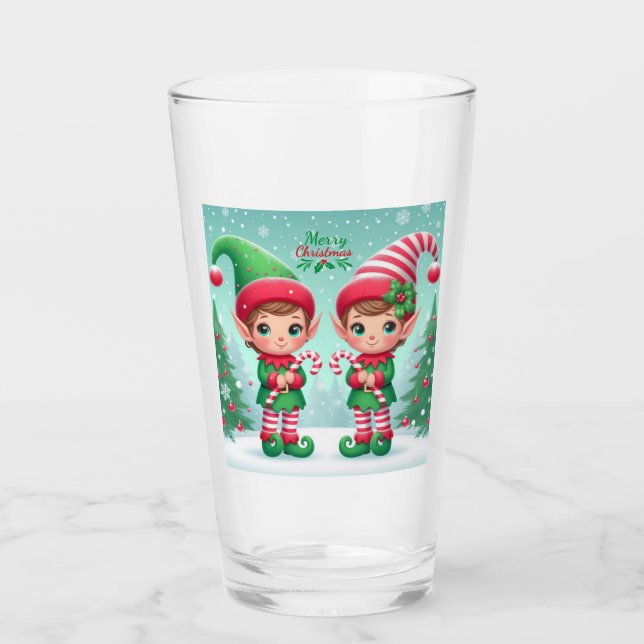 Cute Christmas elves  Glass (Front)