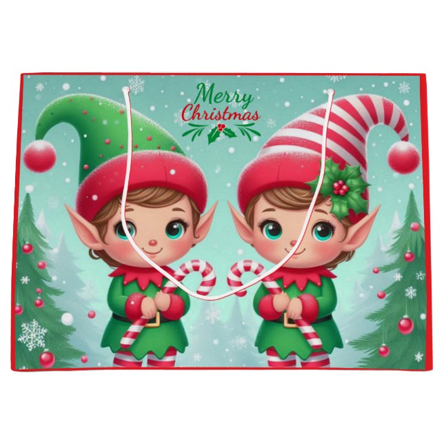 Cute Christmas elves  Large Gift Bag (Front)