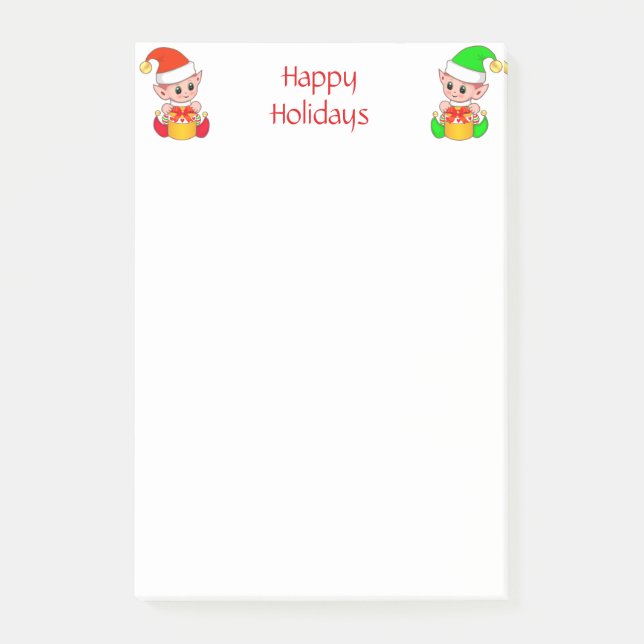 Cute Christmas Elves on White Post-it Notes (Front)