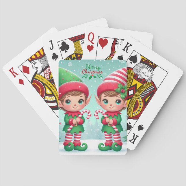 Cute Christmas elves  Playing Cards (Back)