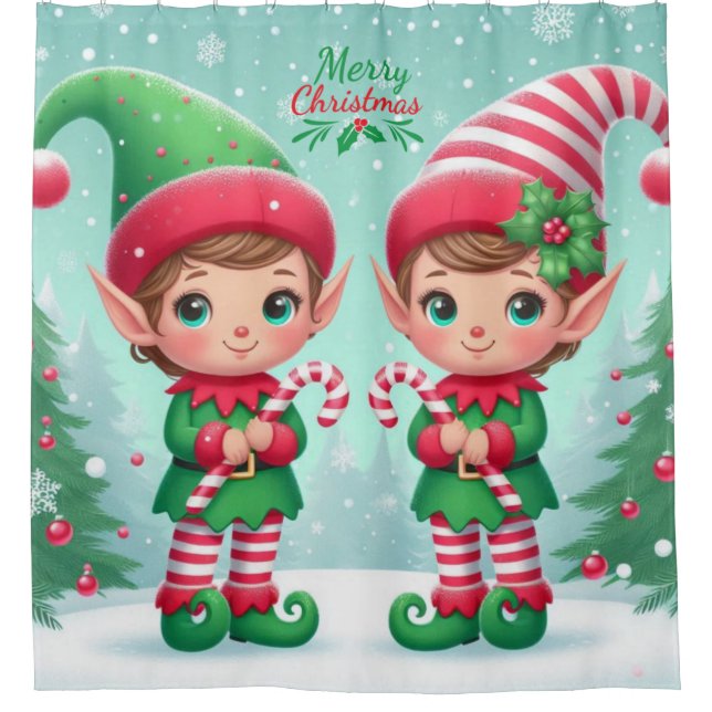 Cute Christmas elves  Shower Curtain (Front)