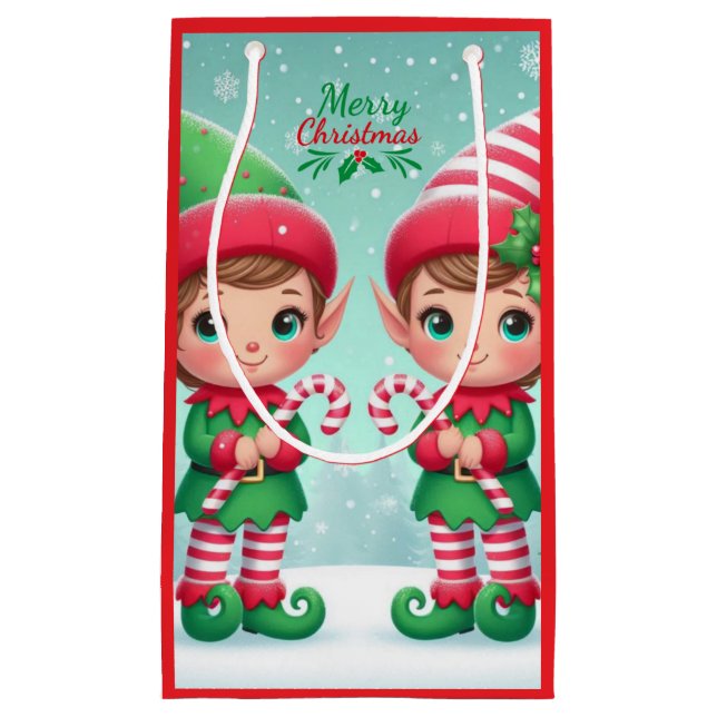 Cute Christmas elves  Small Gift Bag (Front)