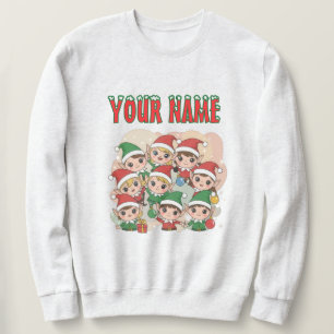 Cute Christmas Elves Squad Cartoon Illustration Sweatshirt