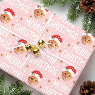 Cute Christmas Face-in-a-hole Pet Photo Pink Wrapping Paper