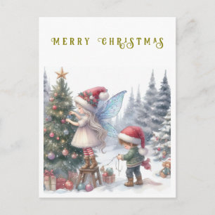 Cute Christmas Fairies Holiday Postcard