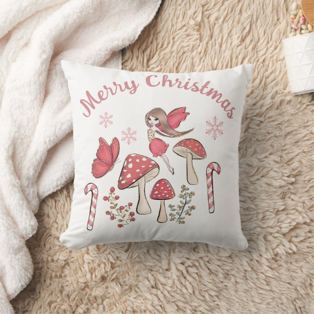 Cute Christmas Fairy and Mushrooms Cushion (Blanket)