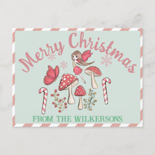 Cute Christmas Fairy and Mushrooms Postcard