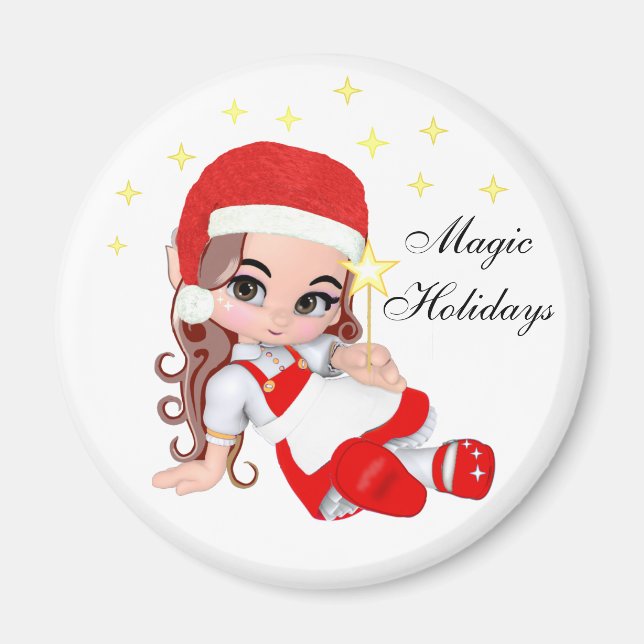 Cute Christmas Fairy Angel & Stars Magnet (Front)